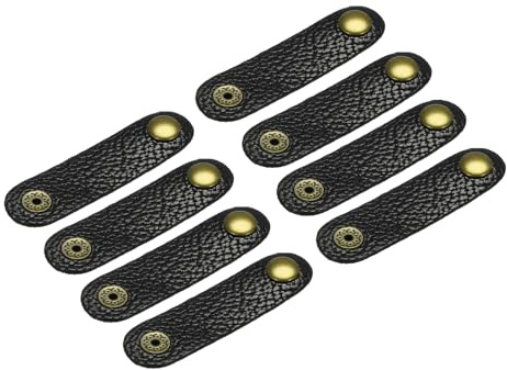 sourcing map 8Pcs Leather Cable Straps Cord Organizer 80x20mm Cable Ties Soft Cable Management for USB Cable, Headphone Wire, Black