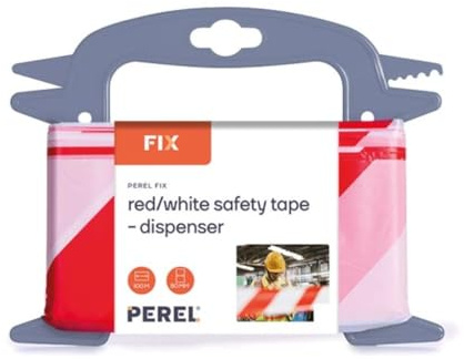 Perel Absperrband auf Rolle 100 m, ideal für temporäre Absperrungen und Veranstaltungen, rot/weiß