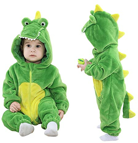 LOLANTA Baby Boy Stitch Onesie Toddler Hooded Flannel One-Piece Romper Little Kids Animal Fancy Dress Up(Green,3.5-4.5 Years)