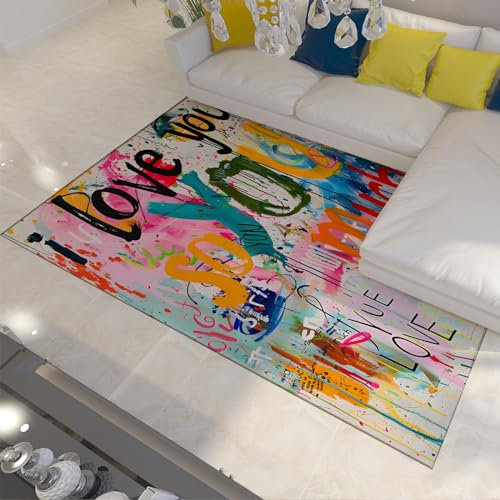 UERWOWELL rutschfeste Wohnzimmerteppiche Banksy-Stil rutschfeste Kinderteppiche für Schlafzimmer Kinderzimmer Moderner Graffiti-Ästhetik-Teppich Haustürmatte Teppich 180x280cm