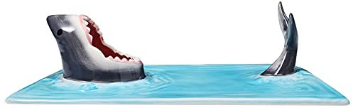 Qianderer Shark Sushi Plate, Ceramic Sushi Plate, Shark Shape Rectangle Cheese Board Dining Table Kitchen Decoration (Blue, One Size)