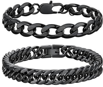Richsteel Herren Edelstahl Armband Set, 2 Stück Herrenarmband, 3 Stück Herrenarmband, Schwarz/Stahl/Gold, 9/8/4mm Set Stapelbar, 19/21/23cm Länge, geeignet zum Verschenken