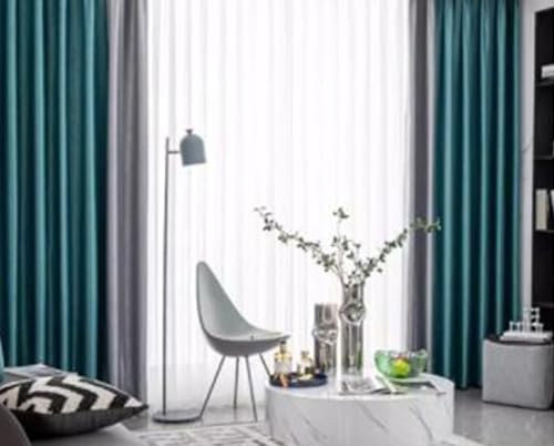 Daesar Schiebevorhänge Blickdicht 2er Set 137x244CM, Verdunkelungsvorhang Ösen Kinderzimmer Modern Zweifarbig mit Jacquard Pfauengrün Grau Gardinen Vorhänge Schlafzimmer Wohnzimmer