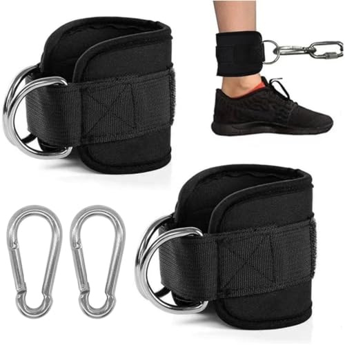 2 Stück Fußschlaufen Kabelzug mit D-Ringen Fußmanschetten und Karabiners, Fußschlaufen für Fitness Training, für Männer und Frauen Beinstrecker, Gesäßmuskeln und Beintraining