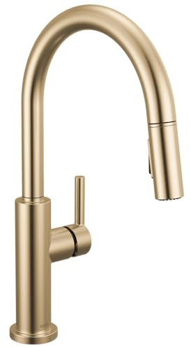 Delta Nicoli Brushed Gold Kitchen Faucet with Pull Down Sprayer, Modern Single Hole Kitchen Sink Faucet, Single Handle, Champagne Bronze 19867LF-CZ