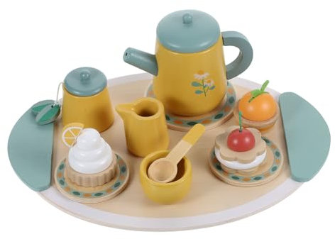 VICASKY 1 set de service à thé en bois pour garçons et filles - Jouet partiel pour jeux de rôle - Accessoires de fête de thé réalistes pour garçons et filles - Favorise la créativité et les sociaux