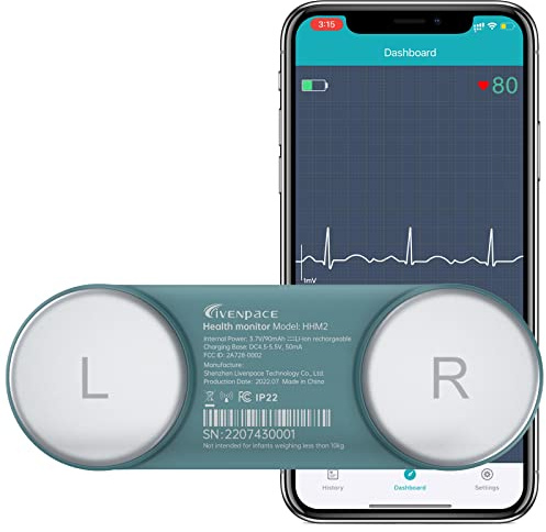 Livenpace Dispositivo de monitoreo de HH, monitor personal Bluetooth para forma de onda rítmica, dispositivo de uso doméstico para adultos con correa para el pecho, compatible con iOS y Android, HHM2