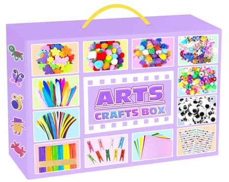 Arts and Crafts Supplies for Kids - 2000Pc Craft Kit with Pipe Cleaners DIY Craft Kit for Kids Art School Supply Materials Set All in Crafting Box Toys Gifts for Girls Boys Age 4 5 6 7 8 9 10 11 & 12