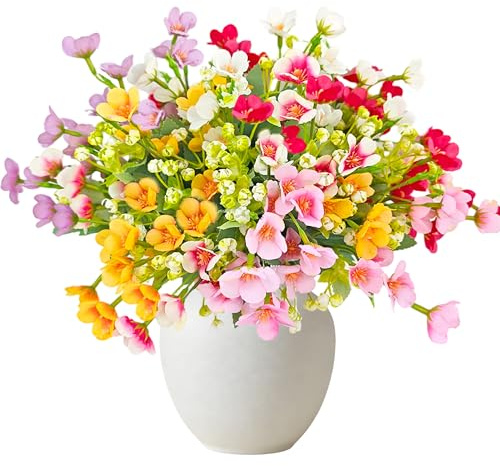 Lot de 6 fleurs artificielles d'extérieur de 6 couleurs, petites fleurs artificielles en soie, résistantes aux UV pour décoration de balcon, bouquet artistique, fleurs en plastique réalistes pour vase