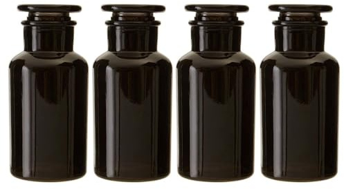 UNIQUE HOME LIVING Apothecary Jar Set of 4 Reagent Bottles, 500ml Black Glass Storage Jars with Lid, Reusable Vintage Refillable Container for Herbs, Spices, Oils, Bath Salts, Lotion, Perfume