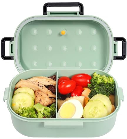 Ninevi Eastor Bento Box Hermetico,1000ml fiambreras para niños,con 2 Compartimentos y Cubiertos,loncheras de trabajo,cajas plastico fruta, para hornos de microondas y lavavajillas (verde)