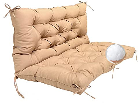 Wasserdichtes Outdoor-Bankkissen, 101,6 x 101,6 cm, überfüllt, 12,7 cm, Sitzpolster für 2- und 3-Sitzer-Schaukelbank, dickes Loveseat-Kissen mit Bändern, Khaki, für Terrassen- und Gartenmöbel