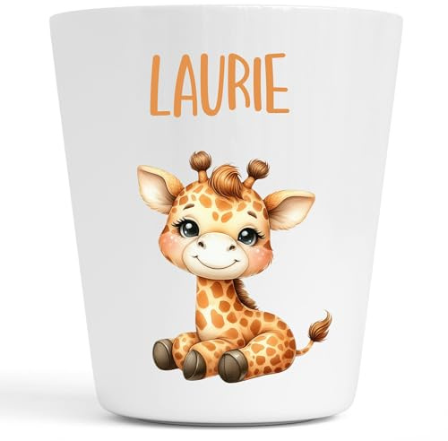 Générique Gobelet en Plastique pour Enfants | Gobelet Personnalisé avec Nom |Verre Plastique Incassable Personnalisé motif animaux (Girafe laurie)