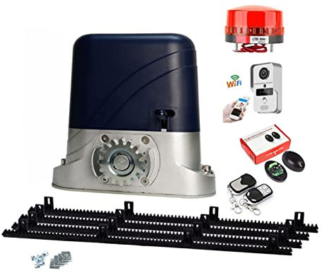 Abridor de portones, Abridor de puerta corredera con 3 de nylon Bastidores, Roller Gate Motor, diapositivas automática Puerta Kit de Operador de Valla calzada hasta 1800lbs,Disfrute de protección com