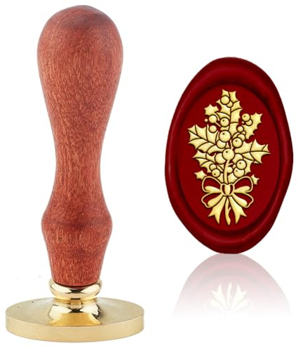 Hobbspring Stechpalmenbeeren WachsSiegel Stempel Austauschbare Umschläge DIY Siegel Stempel Weihnachtsblatt Ovaler Messingkopf Holzgriff Für Geburtstagsparty Einladungskarte Dekor Zurück zur Schule