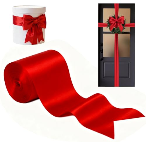 Eopvttge Satinband Rot, 10cm x 22mRed Band, Geschenkband Weihnachten, Schleifenband Rot, für Weihnachtsbaumschmuck, Weihnachtsdeko Girlande, Eröffnungszeremonie und Weihnachten Neujahr Geschenk