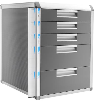 DAHAD 5 Fächer Büroorganizer, A4 Aluminiumlegierung Dokumenten Aufbewahrungsbox Abschließbare, Metall Schubladenbox, Ablagefächer Stapelbar für Lehrer, Schüler, Büros