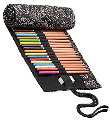 WRITWAA Federmäppchen mit Schönem Muster Rollbarer Stiftehalter Leinwand mit 36 Fächern Platzsparend und Zeichnen und Reisen
