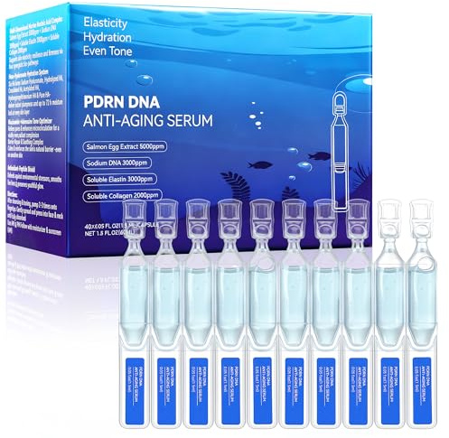 Salmon DNA PDRN Korean Collagen Hyaluronic Acid Ampoule, Anti-Aging Hydrating Serum with Glutathione, Niacinamide & 5000ppm Salmon Egg DNA, Firming Brightening Improves skin Radiance 0.05 fl.oz x 40e
