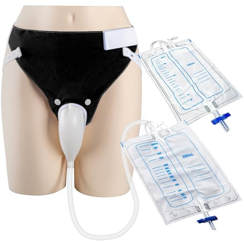 Wearable Urine Collector Set with Silicone Capsule and Breathable Fixing Pants with 1000ml and 2000ml Urine Bags with Adjustable Waist Strap for Comfortable Daily Use, Elderly Black