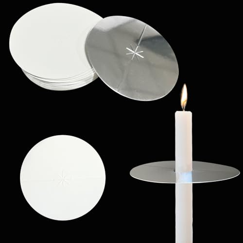 60 Pcs Candle Drip Protectors, Silver Paper Candle Holder Drip Protectors Candle Drip Catcher Round Candles Bobeche Church Candles Holder for Candlelight Vigil Church Service,Devotional,Christmas Eva