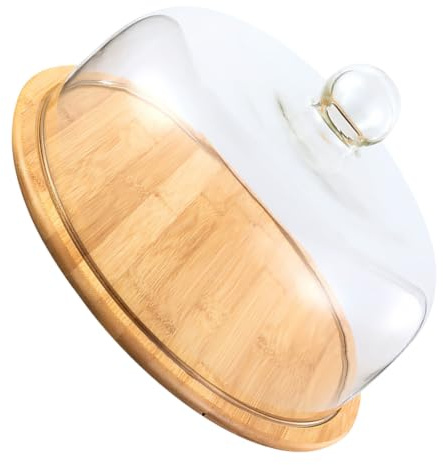 Hemobllo Cake Display Plate Glass Dome Cover Bamboo Tray Food Holder Cake Container Serving Stand for Parties Weddings Baby Showers Birthdays Restaurants Bakeries Window Displays 11.42in