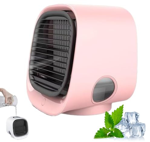 Enfriador de aire portátil, mini aire acondicionado evaporativo con tanque y luz nocturna LED, tecnología de niebla de agua para enfriamiento rápido, ideal para el hogar, oficina, dormitorio