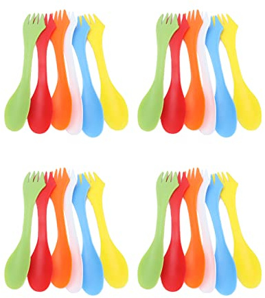 NOENNULL 24 Pezzi 3 in 1 Coltello Forchetta Cucchiaio Multifunzione Portatile in Plastica Cucchiaio Coltello Forchetta Set di Utensili per attività All'aperto