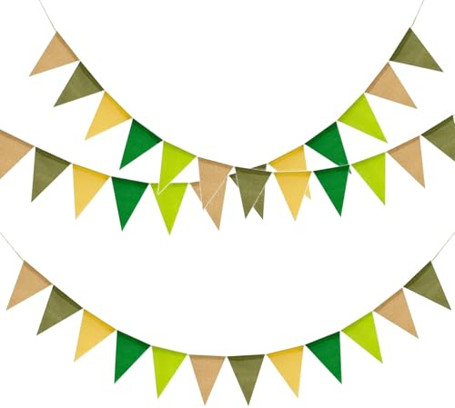 Salbeigrün Wimpelkette Outdoor Wetterfest, 3 Stück 12M Garten Girlanden mit 36 Wimpeln, Vormontiert für Indoor Party Kinderzimmer Deko
