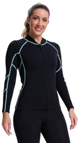 Lemorecn Traje de neopreno para mujer Top de 2 mm, chaqueta de neopreno superelástica, manga larga, cremallera frontal, traje de neopreno para buceo, natación, surf, kayak y deportes acuáticos (DE2098