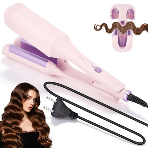 Welleneisen für Haare, Lockenstab Große Locken, 3 Fässer Beach Waves Lockenstab mit Einstellbare 4 Temperatur, Hitzeschutz & Reisesicherung, 32mm Ionen Keramik Hair Curler für Damen
