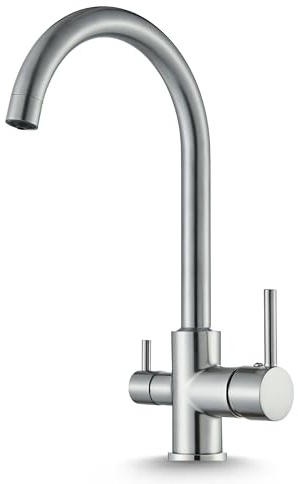 Ari - Rubinetto da cucina a 3 vie, rubinetto per lavello, rubinetto per acqua potabile, in acciaio inox, orientabile a sinistra