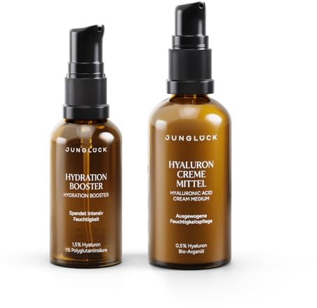 JUNGLÜCK Intense Hydration Kombi | Hydration Booster 30ml + Hyaluron Creme Mittel 50ml – mit 1,5% Hyaluron-Komplex & Panthenol