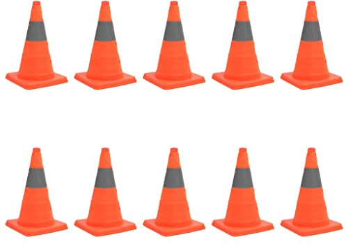 Kaloriko Lot de 10 cônes de circulation rabattables - 42 cm - Orange - Avec bandes réfléchissantes - Pliable - En tissu et polypropylène - Résistant aux UV - Pour atelier, chantier, industrie