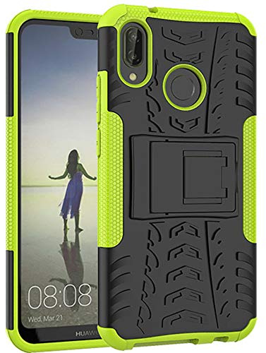 Yiakeng Hülle Huawei P20 Lite Handyhülle, Doppelschicht Stoßfest Schlank Ganzkörperschutz Mit Ständer für Huawei P20 Lite (Grün)
