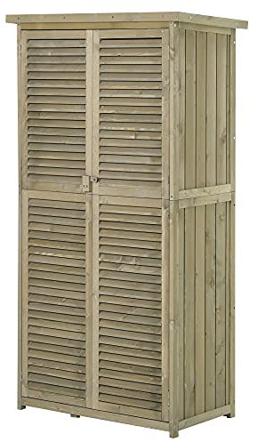 Outsunny Cobertizo Madera Caseta de Exterior Armario para Herramientas de Jardinería Persiana Delantera Compartimientos de Diferentes Tamaños 87x46.5x160cm Madera Maciza