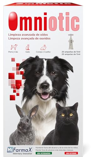 Hifarmax Omniotic Monodosis Limpiador de Oídos para Perros, Gatos y Conejos | Limpiador Orejas Perros y Gatos | Gotas Oidos Perros | Limpia Orejas para Perros y Gatos | 20 Ampolletas de 5ml