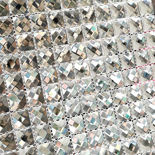 Soulscrafts Mirror Glass Mosaic Tile, Beveled Silver Crystal Mosaic Backsplash Tiles 12x12 Inch for Kitchen Backsplash Bathroom (13-Faces, 5 Pack)
