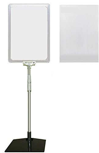 4 Plakatständer DIN A4 Rahmen transparent mit U-Tasche, Teleskopständer höhenverstellbar bis 580 mm mit Teleskoprohr ALU Kunststoff, Fuß eckig 160x192 mm Stahl schwarz, Kundenstopper, Aufsteller