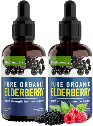 MaxImmunity Organic Elderberry Syrup, 60 Day Supply, Black Liquid Drops for Immune Support, Sambucus Elderberry Syrup - Liquid Extract Drops for Kids & Adults - Extra Strength (2 Pack)
