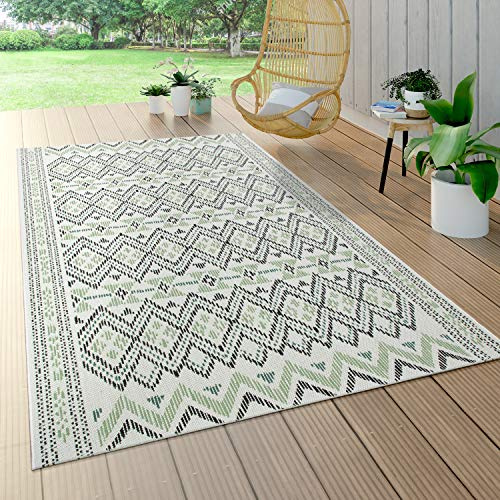 Paco Home Outdoor Teppich Für Terrasse Und Balkon, Geometrisches Muster, Modern In Grün, Grösse:120x170 cm