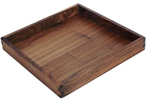 MAGIGO 12x 12 Small Square Black Walnut Wood Ottoman Tray