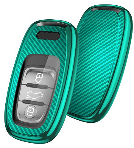 OATSBASF Autoschlüssel Hülle Geeignet für Audi,Schlüsselhülle Cover Case für Schlüssellose Bedientasten A4 A5 A6 A7 Q5 Q7 Q8 RS SQ 3-Tasten Schlüsselbox (Grün-Streifen)