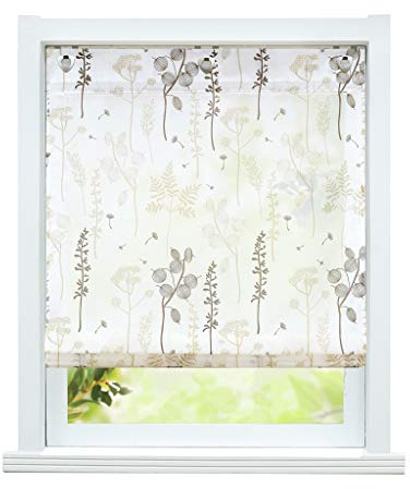 ESLIR Raffrollo ohne Bohren Raffgardine mit Ösen Halbtransparent Gardinen mit U-Haken Ösenrollo Laternenblume Muster Sand BxH 60x140cm 1 Stück