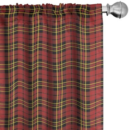 ABAKUHAUS Kariert Vorhänge, Gardinen, Old Celtic britischen, Fensterbehandlungen für Wohnzimmer Schlafzimmer Dekor, 2 Stück 75 cm b x 225 cm h, Rot, Schwarz,Schwarz Gelb Rot
