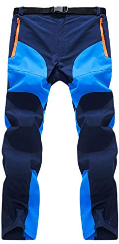 GELing Mäns vattentäta vandringsbyxor Trekking Byxor Mountain Working Pants Walking Outdoor Walking Byxor med fickor med dragkedja, Azul, M