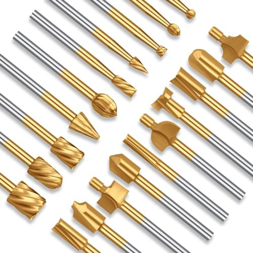 EEEKit 20 Stück Holzschnitzerei Bohrer Set, HSS Drehfräser Frässtifte Fräser Holz für Rotary Tool mit 3mm Schaft