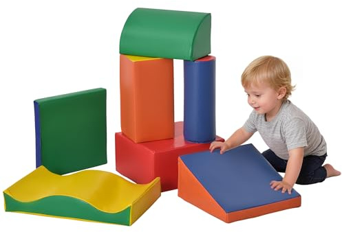 Soozier 7 Piece PU Leather Soft Play Climbing for Toddlers, Baby Colorful Soft Play Gym Toys Indoor, Modular Crawling & Climbing Play Set for 1-3 Years Multi-Color