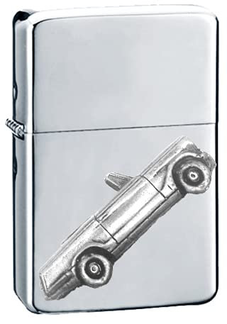 Britisches Oldtimer Herald 1360 Con. ref253 Zinn-Effekt Design auf einem Flip-Top-Benzinfeuerzeug, winddicht, Silber nachfüllbar