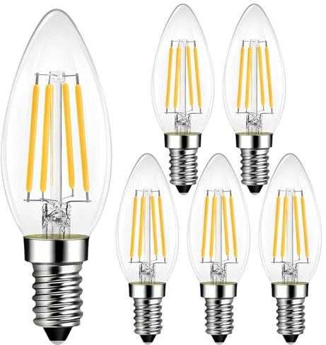 FEILEMAN E14 LED Kerzenlampe C35 Warmweiß 2700K, 4W 440LM Ersatz für 40W Halogenlampe, Nicht dimmbar Leuchtmittel für Kronleuchter, 220-240V, 6 Stück